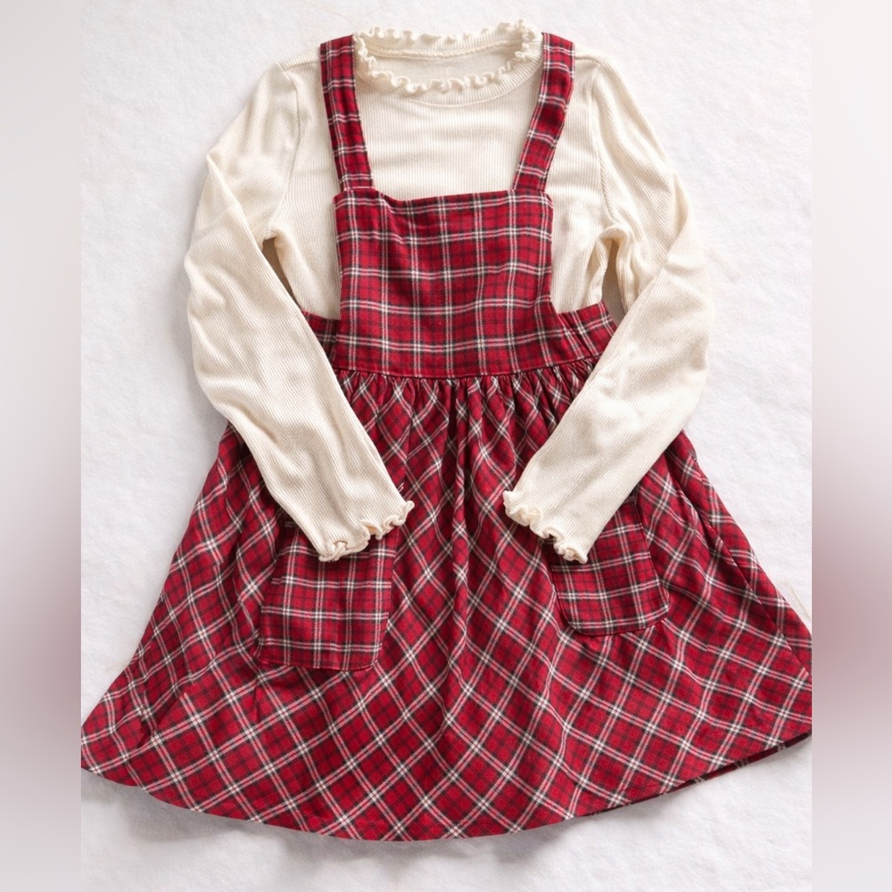 Carters Girls Plaid Jumper Dress Set Red Cream 2T Holiday Outfit